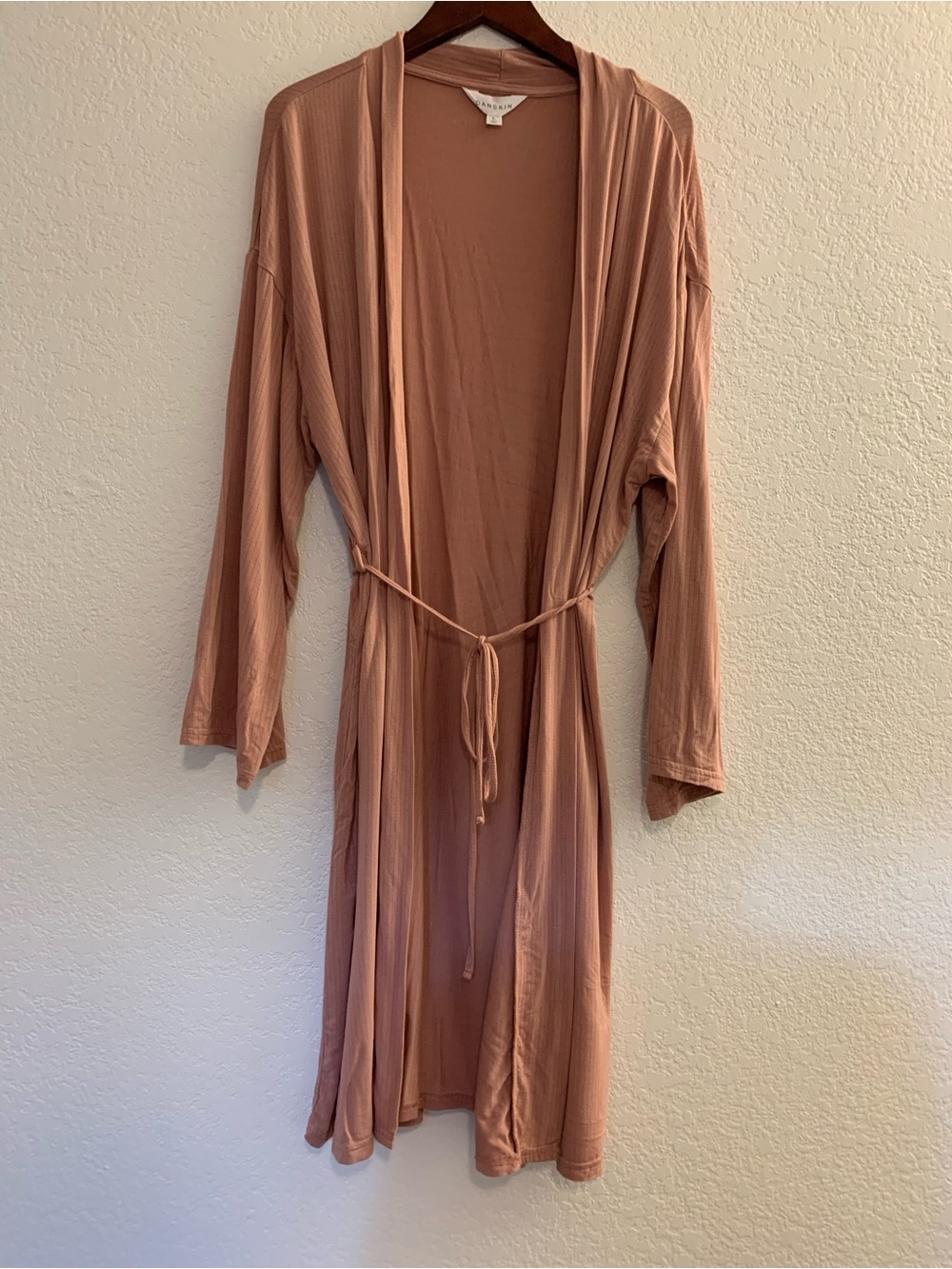 Danskin Rayon Ribbed Open-Front Robe in Blush Pink | L